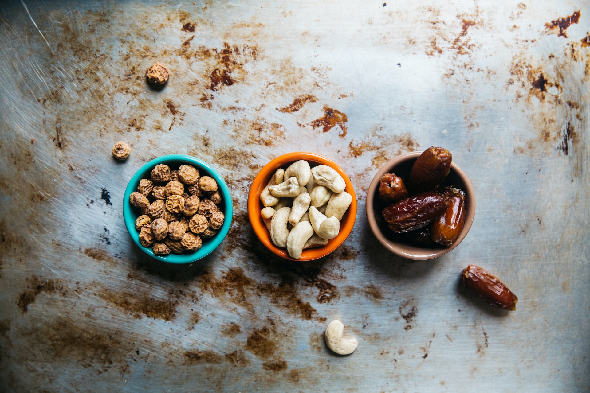 dry fruits in 3 bowls