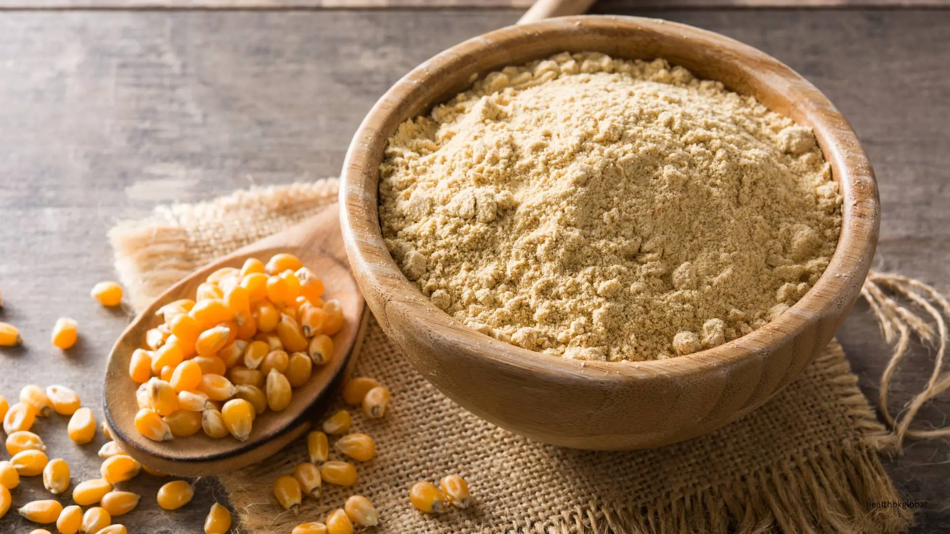 Corn flour and fresh corn kernels highlighting its nutritional benefits.